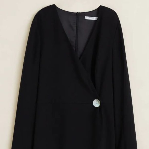 SOLD Black Mini Wrap Dress Small with Button - Picture 5 of 5